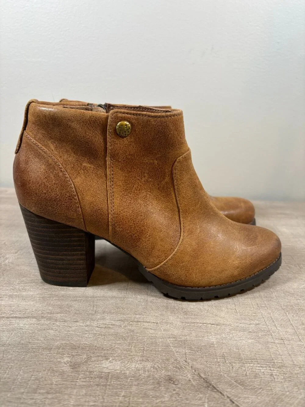 CLARKS Indigo Mission Philby Brown Leather Chunky Block Heel Ankle Boots/Booties